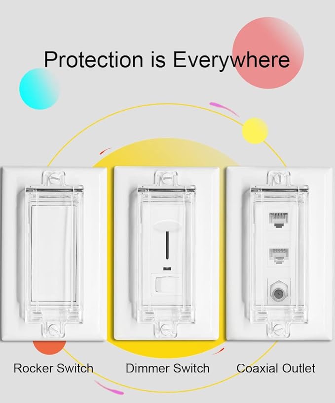Light Switch Guard, ILIVABLE Child Proof Rocker Switch Plate Cover Prevents Kids or Accidental Turned On/Off Switch While Allowing Access (Clear, 2 Pack)