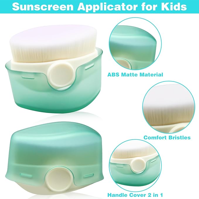 2Pcs Sunscreen Applicator for Kids, Sunscreen Brush Sunblock Applicator for Kids, Sun Lotion Applicator Kids Sunscreen Applicator with Protective Caps, Sun Cream Brush for Outdoor Travel (Green)