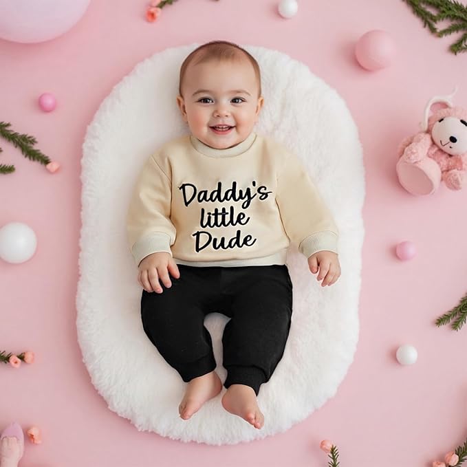 Baby Boy Fall Clothes Set Long Sleeve Letter Print Sweatshirt Pants Toddler Infant Outfits 6 12 18 24 Months 2T
