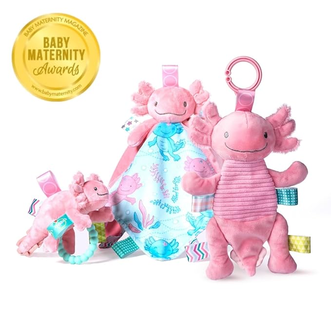 Taggies Soft Baby Rattle with Soothing Teether Ring and Sensory Tags, 6-Inches, Lizzy Pink Axolotl