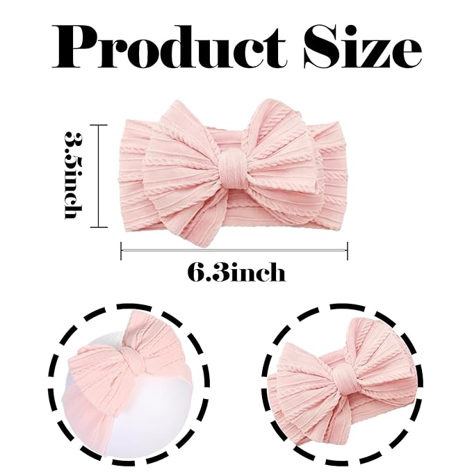 Baby Bows Headbands Soft Nylon Handmade Hair Accessories for Newborn Infant Toddler Kids (3 Mixed Pink, Large)