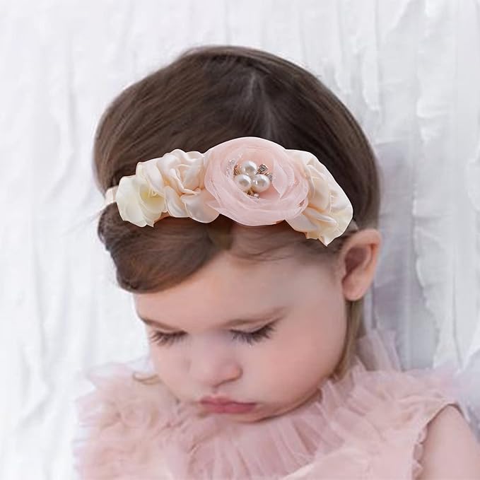 Baby Girl Headbands Nylon Flower Elastic Hairbands 3pcs Hair Accessories Gift for Newborn Infant Toddlers