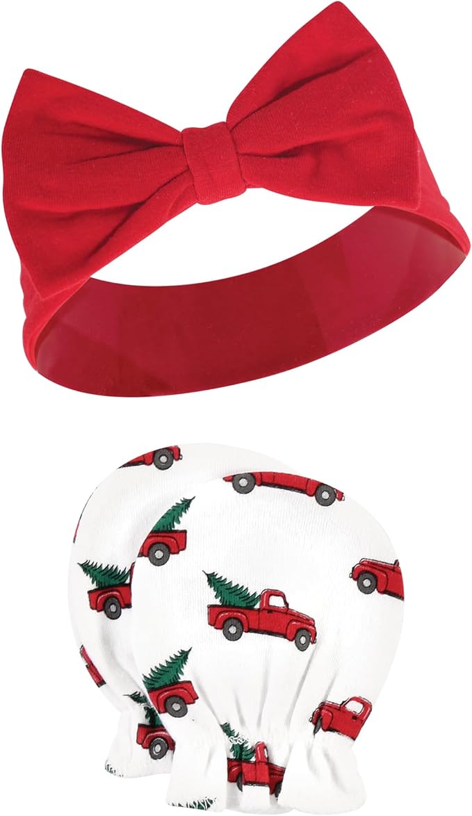 Hudson Baby baby-girls Cotton Headband and Scratch Mitten Set
