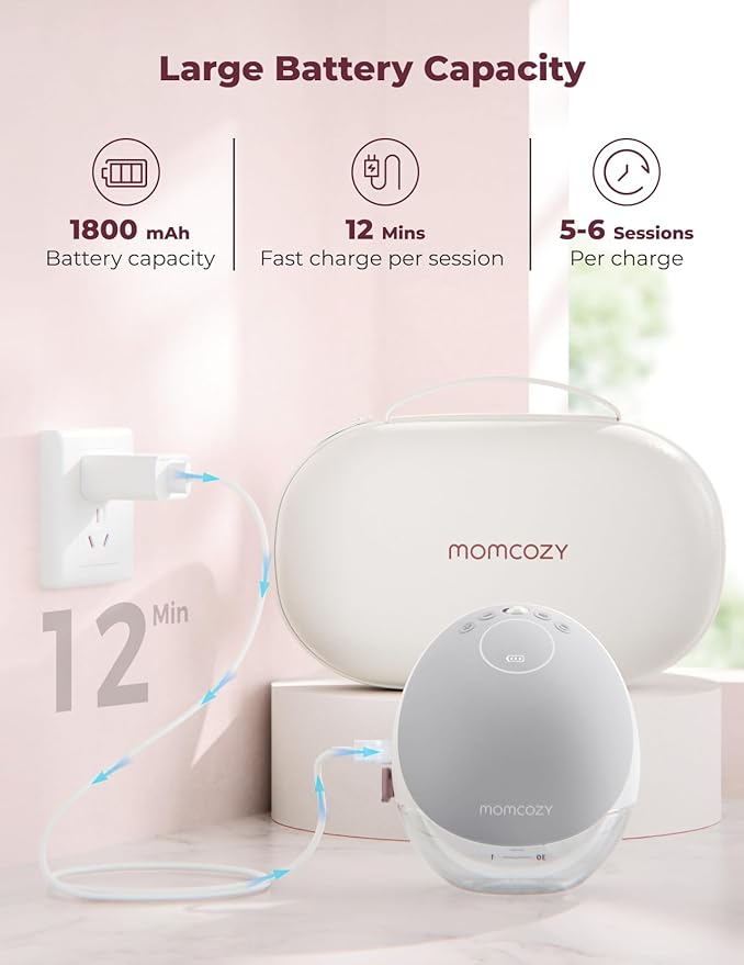 Momcozy Breast Pump Hands Free Upgraded Mobile Flow | M9, App Discreet Control with Personalized Multi-Modes & 15 Levels, Wearable Breast Pump 24mm, 1 Pack Gray