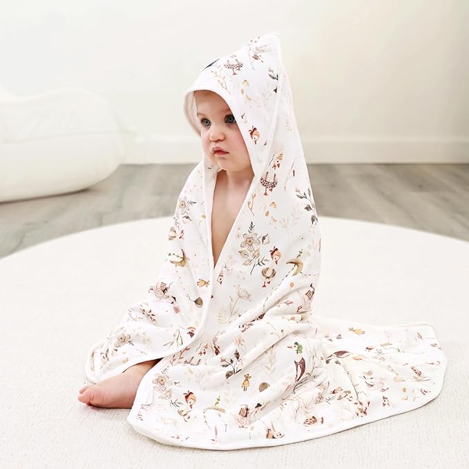 GRSSDER Baby Hooded Towel 2 Pack for Newborn, Super Soft Bath Towels with Original Designs, Ultra Absorbent Knit Terry, Large Toddler Towels with Hood for Boys Girls, Shower Gifts for Infant,34"x 34"