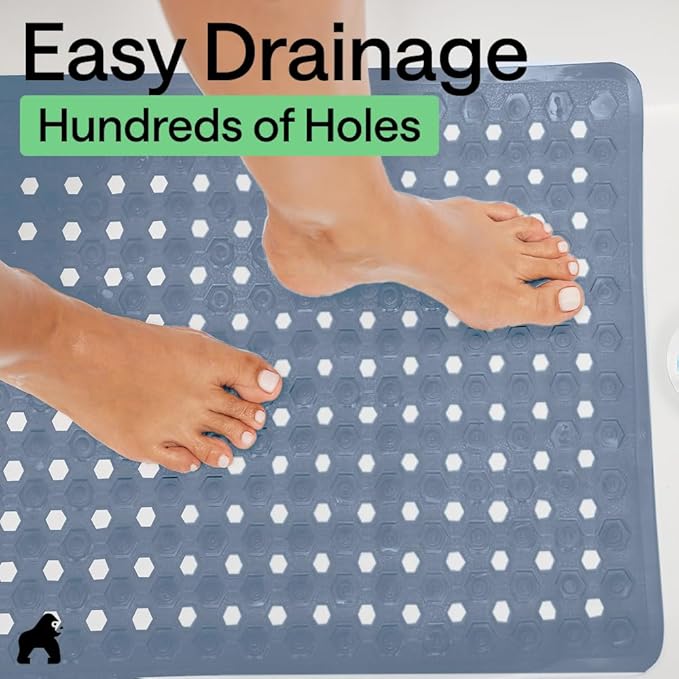 GORILLA GRIP Patented Square Shower Stall Mat, Small Bathtub Floor Mats for Stand Up Showers, Suction Cups and Drain Holes, Machine Wash, Soft on Feet, Bathroom Accessories 21x21 Inch, Sky Blue Opaque