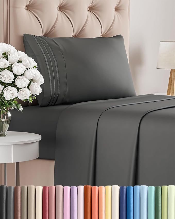 Twin Size 3 Piece Sheet Set - Comfy Breathable & Cooling Bed Sheets Set - Hotel Luxury Bedding for Women, Men, Kids, Teens, Boys & Girls - Deep Pockets, Ultra-Soft, Wrinkle Free - Oeko-Tex - Charcoal