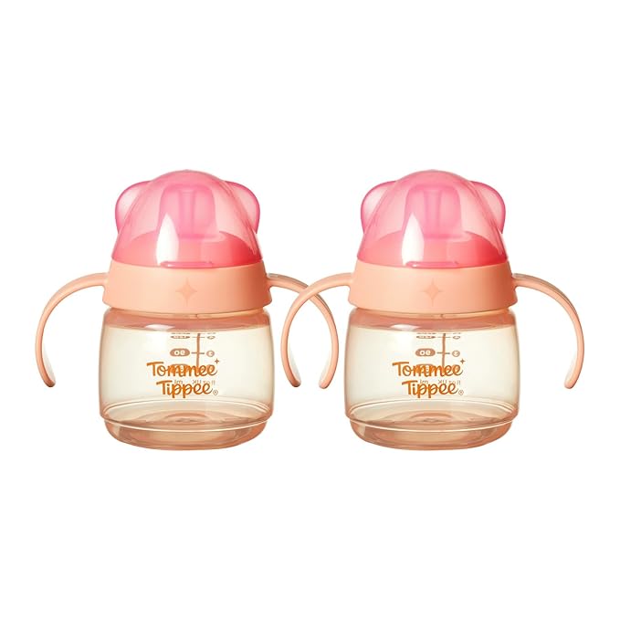 Tommee Tippee Transition Baby Sippy Cup With Spout, Ages 4 Months and Up, 5 oz, Leak-Proof Silicone Spout, Easy Grip Handles, Blue, Pack of 2