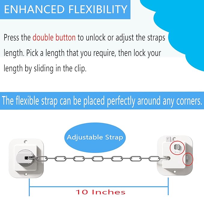 YEYA Upgraded Anti-Tip No Drill Furniture Anchor with Strong 3M Adhesive Backing 10" Adjustable Steel Cable Straps, Baby Proofing Wall Anchors for Child Safety, Playroom Essentials 2P