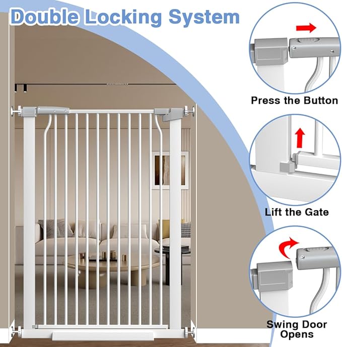 40.55" Extra Tall Baby Gate -54.8"-57.4" Extra Wide Baby Gate Pet Gate for Stairs and Doorways-1.37" Ultra Narrow Spacing Pressure Mounted Dog Gate with One-Handed Operation(54.8"-57.4")