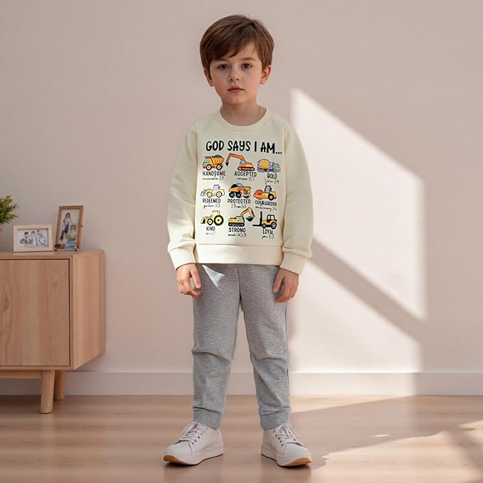 Baby Boy Fall Clothes Set Long Sleeve Truck Tractor Print Sweatshirt Pants Toddler Infant Outfits 6 12 18 24 Months 2T