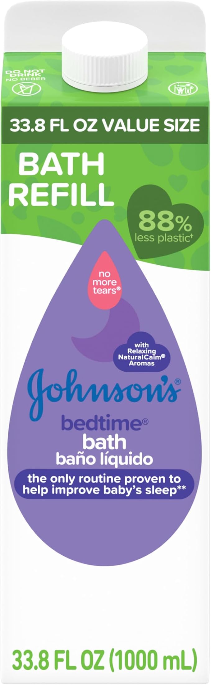 Johnson's Baby Bedtime Bath with Relaxing & Soothing NaturalCalm Aromas, Hypoallergenic, Gentle & Tear-Free Nighttime Baby Bath Essential, Floral Scent, Value Size Refill, 33.8 fl. oz
