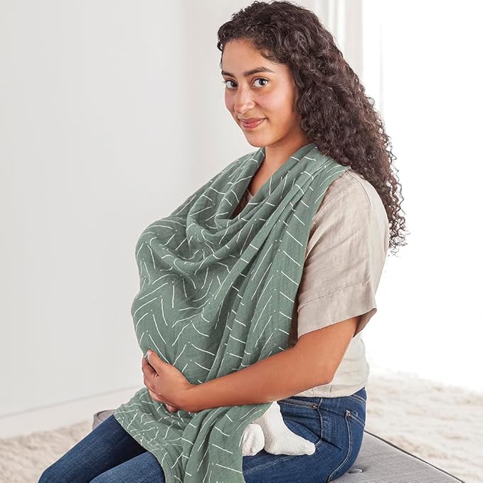 Itzy Ritzy Breastfeeding Boss Multi-Use Cover – A Nursing Cover, Swaddle, Car Seat Wrap, Tummy Time Mat & Burp Cloth All in One – Made of Soft Muslin Fabric & Measures 47” x 47” (Sage Mudcloth)