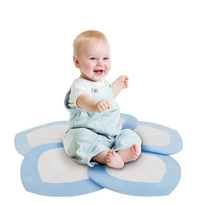 Baby Bath - Flower Baby Bath Pad Infant Bathtub Mat for Bathtub Tub Sink(White Blue)
