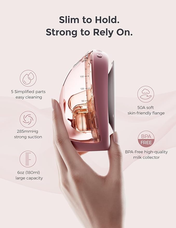 Momcozy Air 1 Ultra-Slim Breast Pump, Hands-Free Wearable Pump with Wireless Charging Case & App Control with Auto Mode & Full-Milk Alert, Industry-First Transparent Top for Easy Nipple Alignment