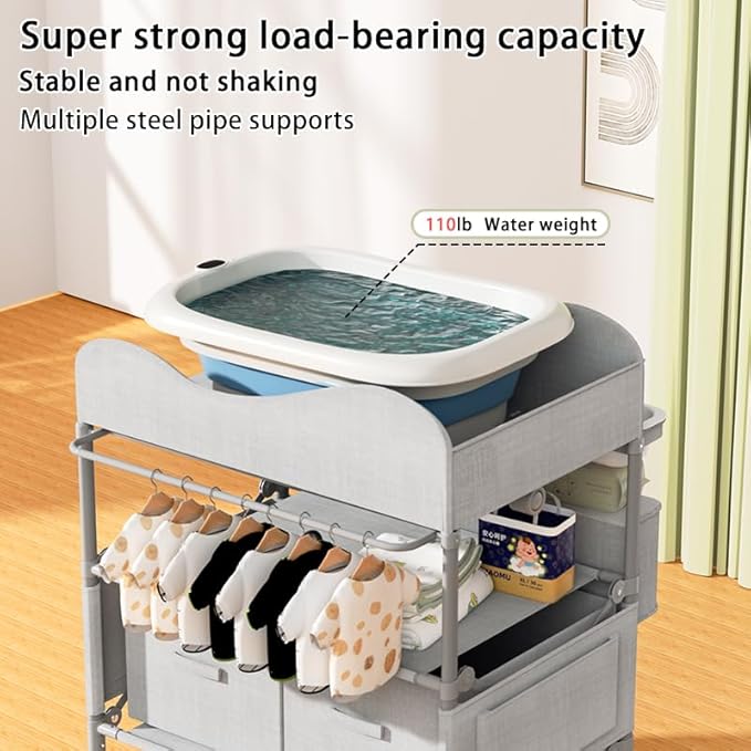 Baby Changing Table, Versatile Foldable Changing Table, Waterproof Diaper Changing Station, Adjustable Height with 2 Drawers,Baby Changing Station, Mobile Nursery for Infant and Newborn