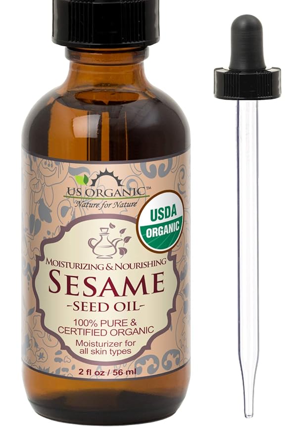 US Organic Sesame Seed Oil, Certified Organic, Untoasted, Unrefined Virgin, Pure & Natural, Cold Pressed, in Amber Glass Bottle w/Glass Eyedropper, Sourced from Mexico (2 oz (Small))