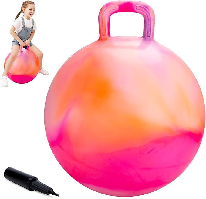 ZOOJOY Hopper Ball for Kids, 18In Bouncy Ball with Handle, Orange Clouds Girls Toys for Indoor Outdoor Active Play, Best Inflatable Balance Hopping Toys for Girls Boys Gifts 3 4 5 6 7 8 9 Yr Old