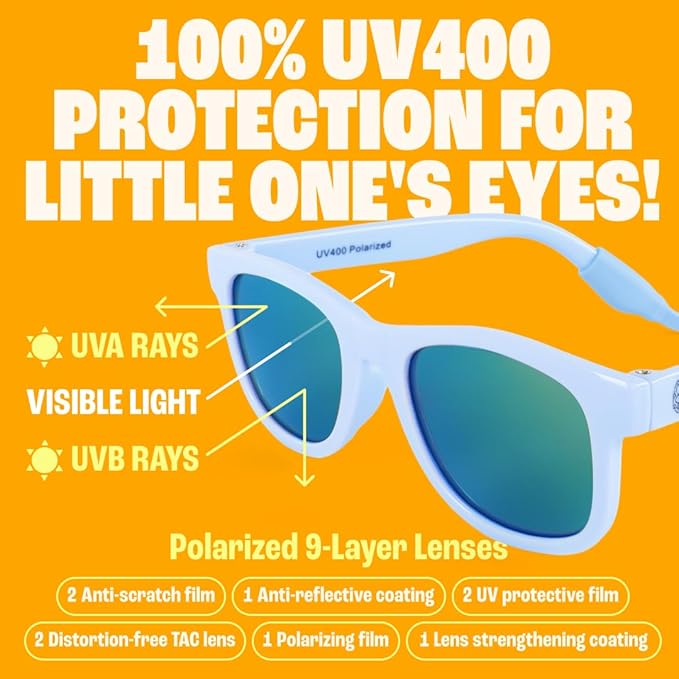 Polarized Baby Sunglasses With Strap - Unbreakable Flexible Infant Sunglasses For Toddlers Newborns 0-24 Months
