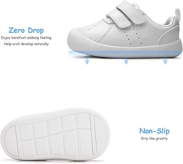 Baby Shoes Boys Girls First Walking Shoes Wide Toe Box Barefoot Zero Drop Infant Shoes Lightweight Nonslip Soft First Walkers PU Leather Toddler Sneakers for 6-24 Months