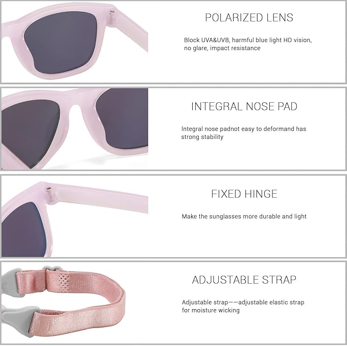 MAXJULI Baby Infant Sunglasses Safe, Soft, With Adjustable Strap 0-24 Months BPA Free 7002