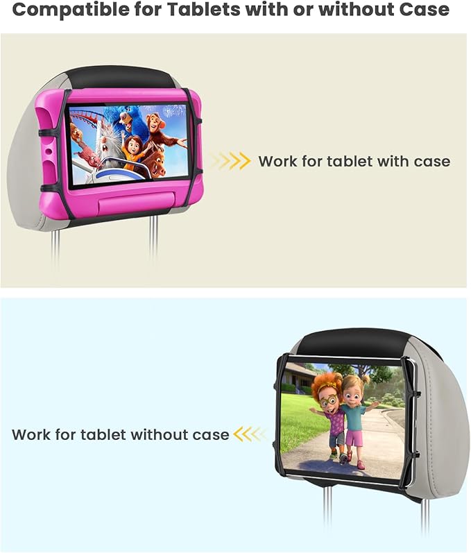 WONNIE Tablet Holder for Car, Upgraded iPad Holder for Car Mount Headrest, iPad Mount Back Seat for Kids with Anti-Slip Strap, Silicone Holding Net/Fits All 7-12.9'' Tablets