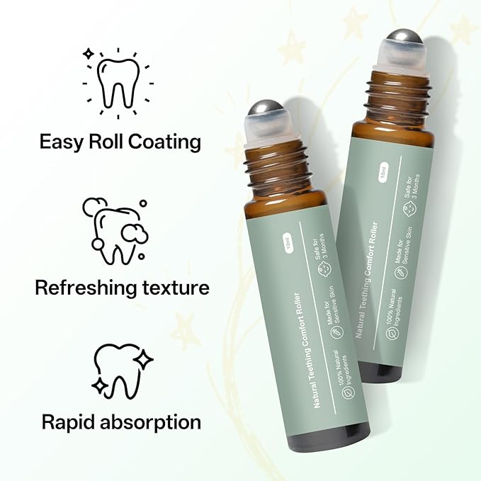 Teething Roller, Mamas Teether: Teething Oil Roller, Natural Gentle Teething Relief Roller, Teething Roller All Natural - 2Pack