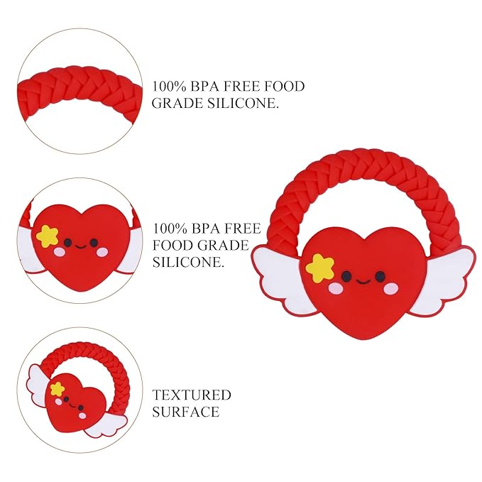 Silicone Baby Teether Ring Toy,Must Haves Teething Relief Chew Toys for 0-6,6-12 Months Boys and Girls,Newborns Essentials,Safe and Soft,BPA Free. (Red Heart)