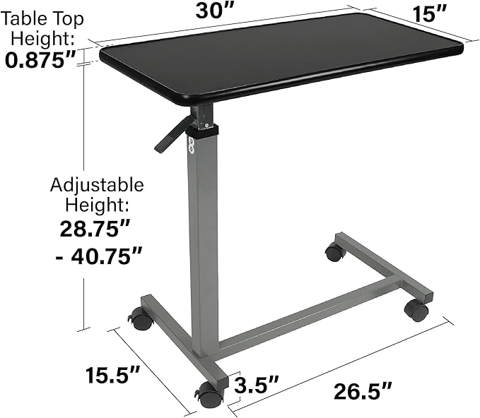 Vaunn Medical Adjustable Overbed Bedside Table with Wheels (Hospital and Home Use)