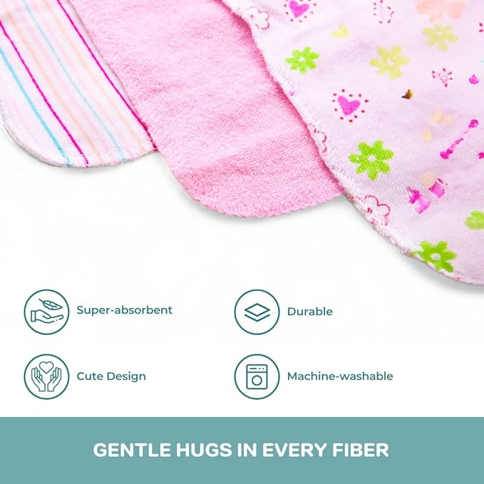 Spasilk Hooded Bath Towel and Washcloths Set for Newborns, 1 Soft Terry Baby Towel and 3 Baby Washcloths, Baby Essentials, Ideal, One Size, Pink Butterfly