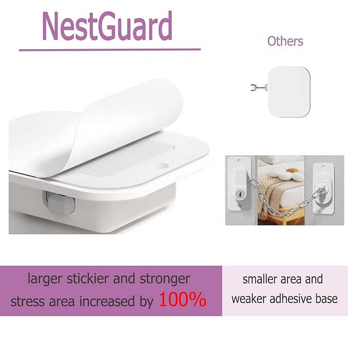 Child Proof Door Lock with Adjustable Strap, Cat Door Latch 3M Adhesive Safety Locks for Baby, Dementia & Pets, No Tools Needed 2 Pack
