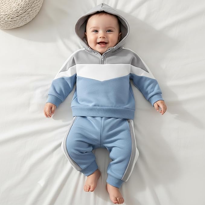 Toddler Baby Boy Hoodies Fall Clothes Waffle Contrast Color Sweatshirt Pant Set Infant Clothes 6 12 18 Months 2T 3T