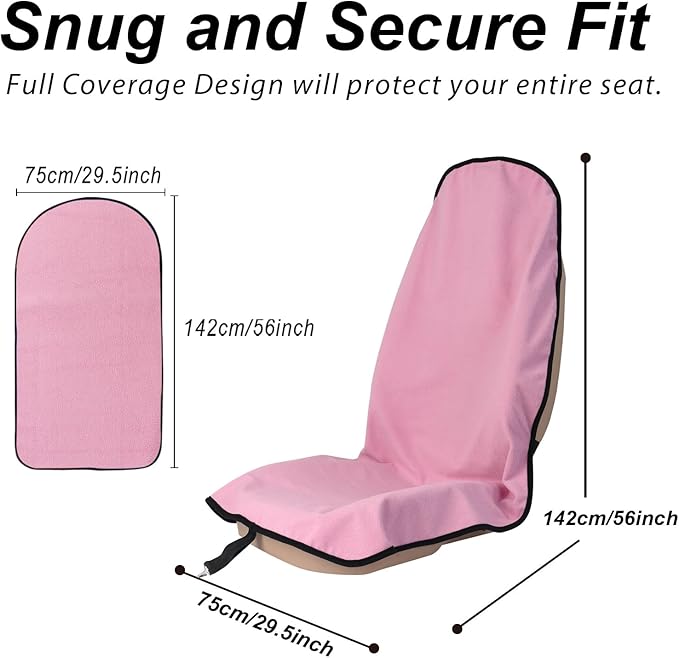 Sweat Towel Car Seat Cover Protector Front Seats for Gym Workout, Running, Swimming, Beach and Hiking, Waterproof Universal Seat Cover for Car, Truck, Van & SUV (Pink, 2pcs Front Seat)