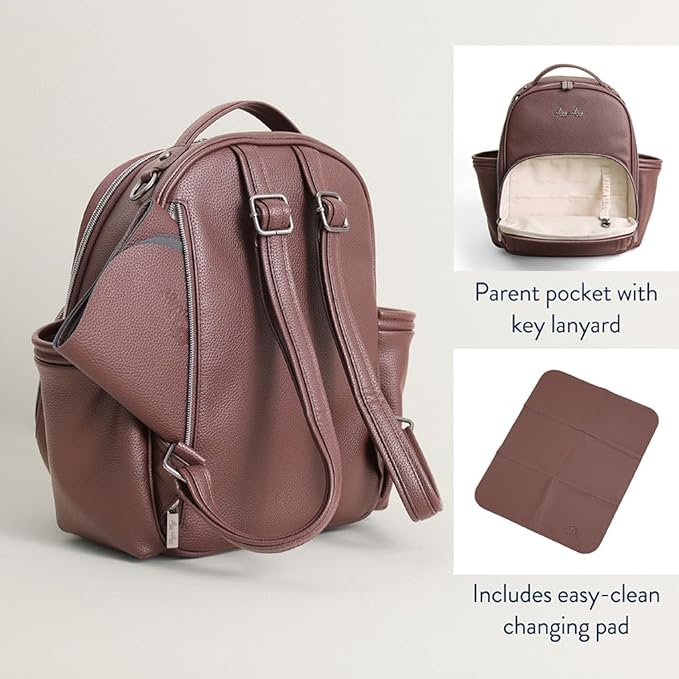 Itzy Ritzy Mini Diaper Bag Backpack – Chic, Compact Mini Plus Backpack with Changing Pad, 10 Pockets (6 Internal, 4 External), Grab-Top Handle & Rubber Feet (Espresso)