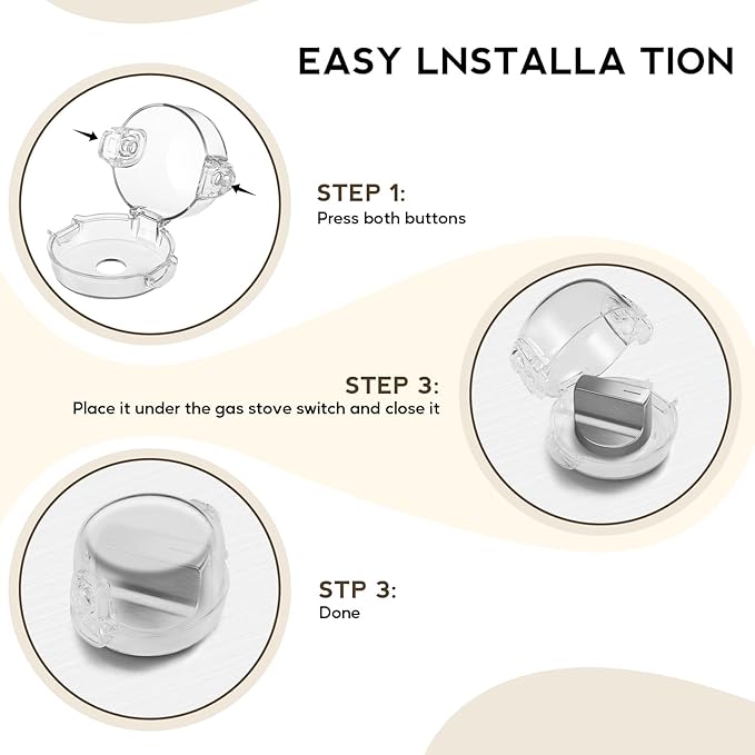 Stove Knob Safety Covers, for Knob Diameter Less Than 2.4", Dual Grip Safety Shield, Unlock with Adult Hand, Press Gas Stove Knob Locks, Oven Lock Knob Covers for Child Safety, Clear, Pack of 5