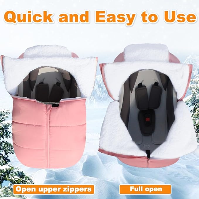 Winter Baby Car Seat Cover - Infant Carseat Bunting Bag Blanket Keep Baby Warm for Newborn Boys Girls- Cold Weather Insulated Windproof Carrier Canopy for Travel (Pink)