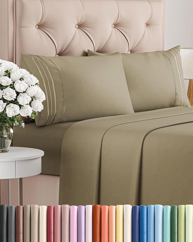 Cal King Size 4 Piece Sheet Set - Comfy Breathable & Cooling Bed Sheets Set - Hotel Luxury Bedding for Women, Men, Kids, Teens, Boys & Girls - Deep Pockets, Ultra-Soft, Wrinkle Free - Oeko-Tex - Khaki