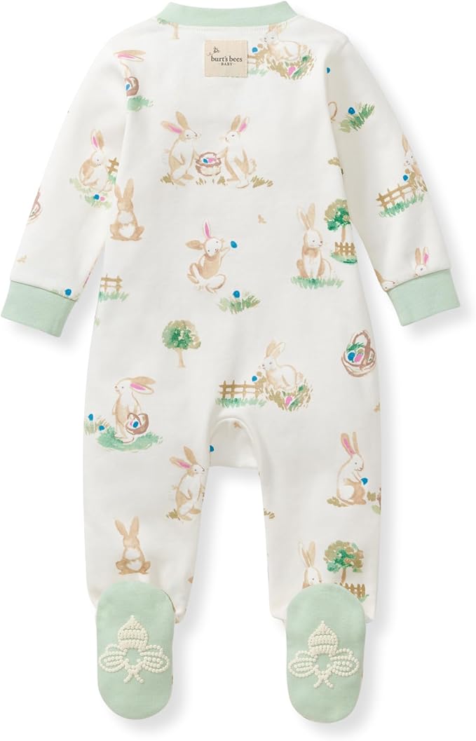 Burt's Bees Baby Boys Sleep and Play PJs, 100% Organic Cotton One-Piece Zip Front Romper Jumpsuit Pajamas