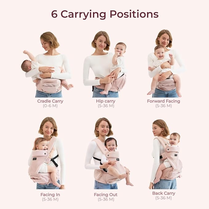 Momcozy Baby Carrier with Hip Seat, 2-in-1 Forward-Facing Carry for Active Babies, Detachable Hands-Free Carrier up to 44lbs, Breathable Infant Carrier Fits Waist Sizes up to 45 Inches, AirMesh Pink