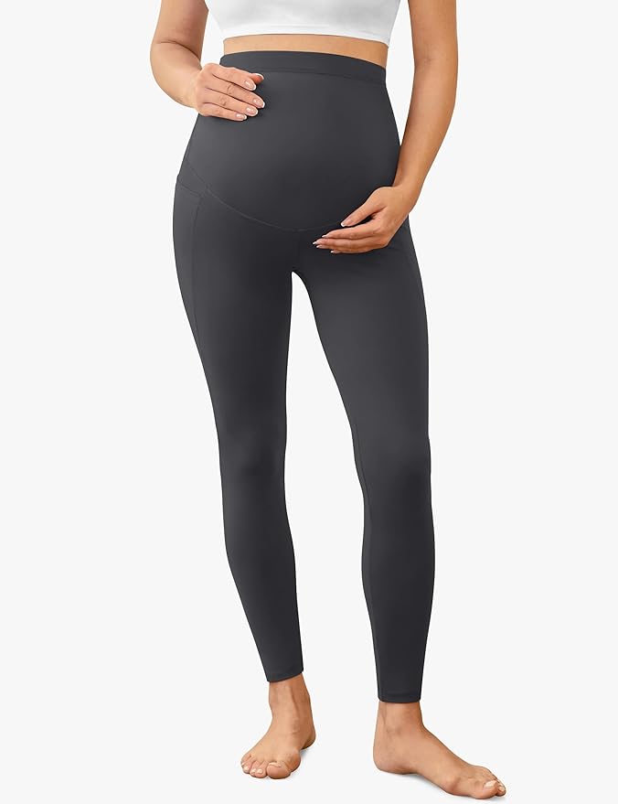 VALANDY Creamlush 2 Pack Women's Maternity Leggings with Pockets Over The Belly,Soft Comfy Active Yoga Lounge Pregnancy Pants