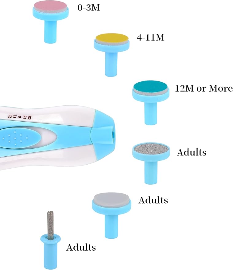 Electric Baby Nail Trimmer, Safe Gentle Nail File Grinder Kit with LED Light, Whisper Quiet, 6-in-1 Nail Care Set for Newborns Toddlers Kids & Adults, Adjustable Speed & Rotation, Portable Trave, Blue