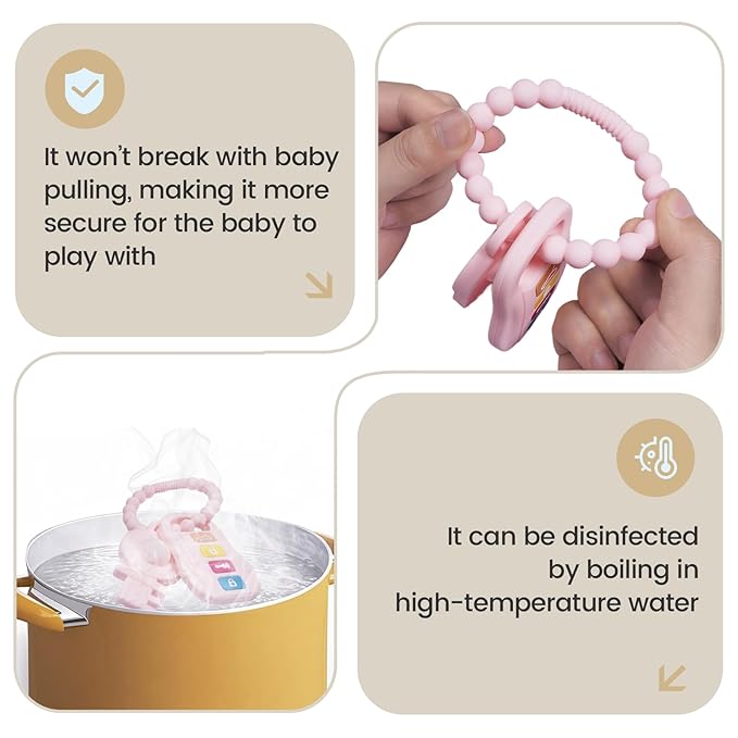 Silicone Baby Ring Toy with Two Teethers,Must Haves Teething Relief Chew Toys for 0-6,6-12 Months Boys and Girls,Newborns Essentials,Safe and Soft,BPA Free. (Keys)
