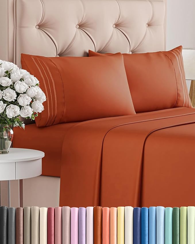 Queen Size 4 Piece Sheet Set - Comfy Breathable & Cooling Bed Sheets Set - Hotel Luxury Bedding for Women, Men, Kids, Teens, Boys & Girls - Deep Pockets, Soft and Wrinkle Free - Oeko-Tex - Terracotta