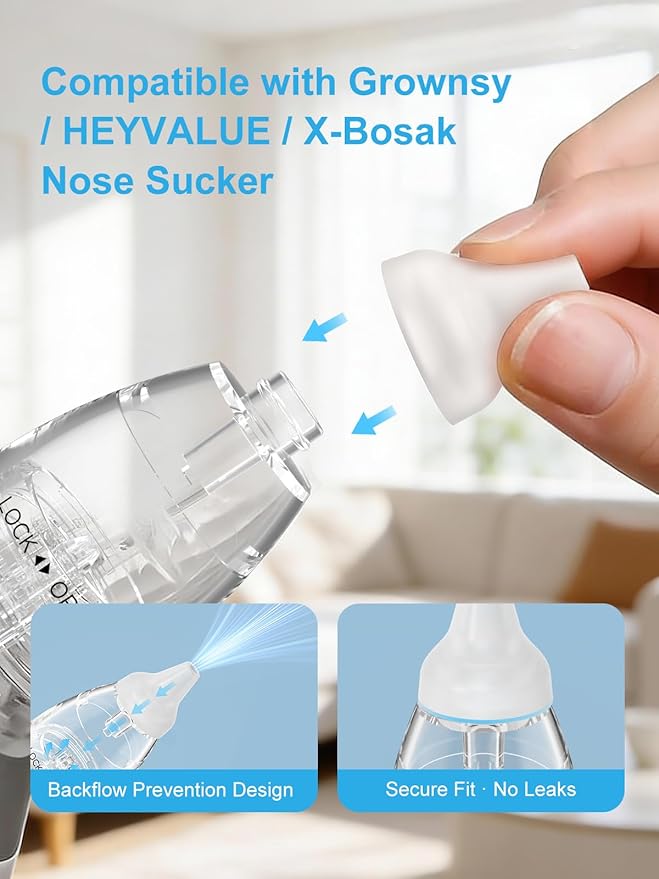Nasal Aspirator Replacement Parts Set Compatible with GROWNSY, X-Bosak Baby Nose Sucker for Baby & Toddlers, 6 Soft Silicone Tips with Suction Chamber