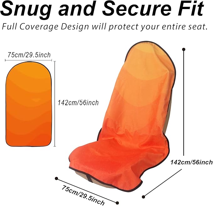 Sweat Towel Car Seat Cover Protector Front Seats for Gym Workout, Running, Swimming, Beach and Hiking, Waterproof Universal Seat Cover for Car, Truck, Van & SUV (Orange, 1pcs Front Seat)