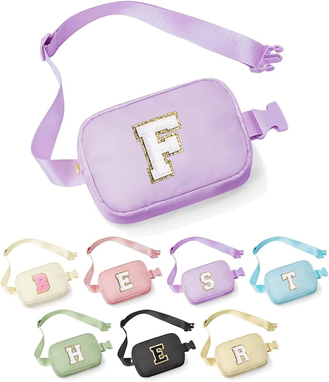 YOOLIFE Birthday Gifts for 4 5 6 7 8 9 10 11 12 13 14 Year Old Girls - Initial Fanny Pack Belt Bag Purse for Girls Teens Daughter Sister Niece, Personalized Trendy Stuff for Teen Girl Kids | Purple F