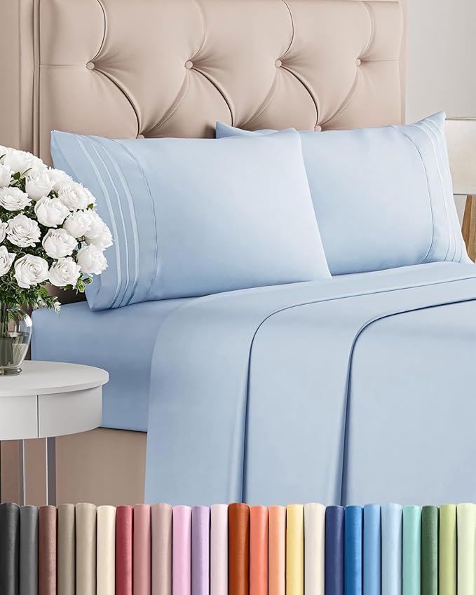 Cal King Size 4 Piece Sheet Set - Comfy Breathable & Cooling Bed Sheets Set - Hotel Luxury Bedding for Women, Men, Kids, Teens, Boys & Girls - Deep Pockets, Soft, Wrinkle Free - Oeko-Tex - Sky Blue