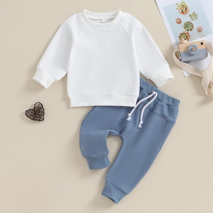 Toddler Baby Boy Clothes Solid Color Long Sleeve Crewneck Sweatshirt Top Casual Pants Set 2Pcs Fall Winter Outfits