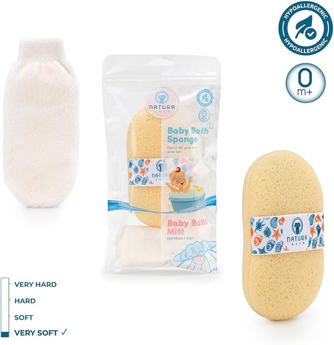 Hypoallergenic Natural Baby Sponge & Wash Cloth Set for Bath — Ultra-Soft, Gentle, Safe for Newborns, Infants & Sensitive Skin