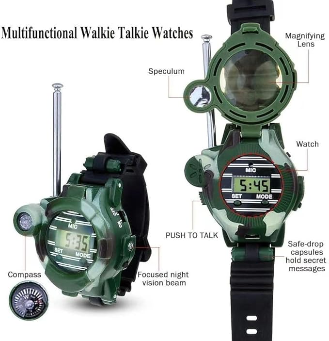 Walkie Talkie for Kids,Walkie Talkies Watch Spy Army Toys Gifts for Children,Two-Way Radio Walky Talky Watches with Flashlight Children Outdoor Game Interphone Toy Game(2 Pack)